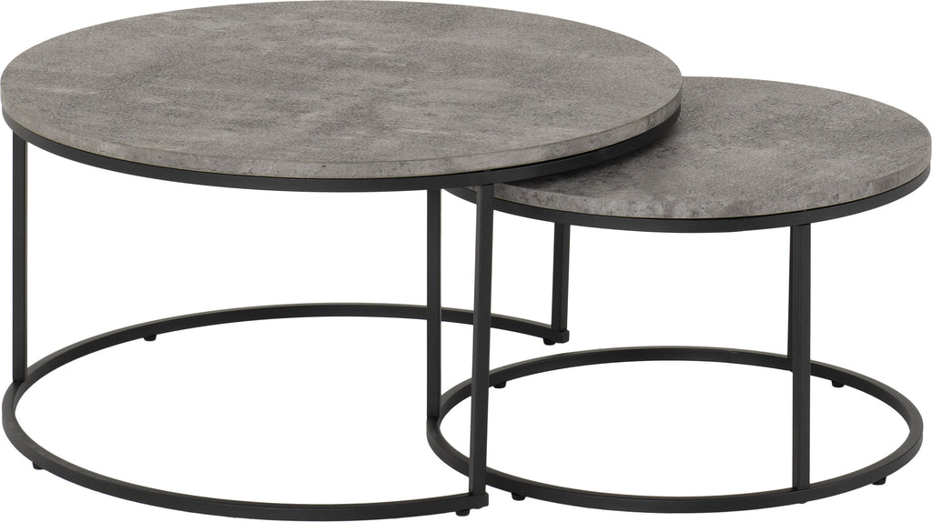 Athens Round Coffee Table Set - Concrete Effect