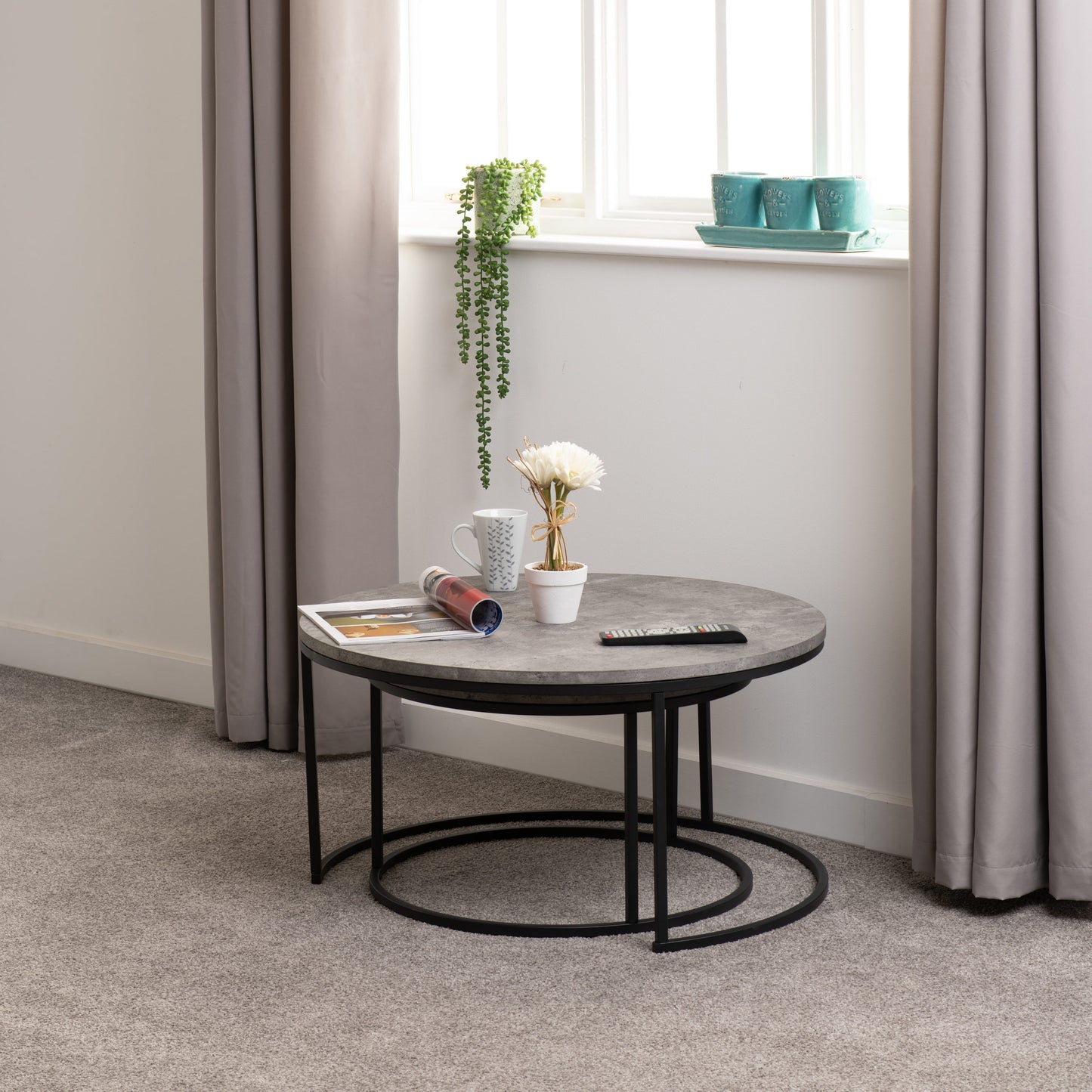 Athens Round Coffee Table Set - Concrete Effect