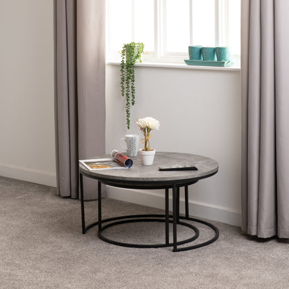 Athens Round Coffee Table Set - Concrete Effect