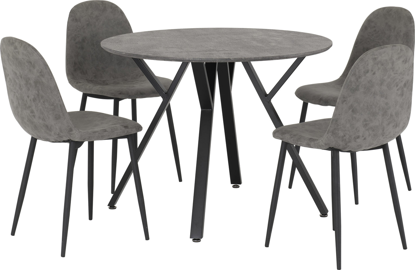 Athens Round Dining Set (X4 Chairs) - Concrete Effect