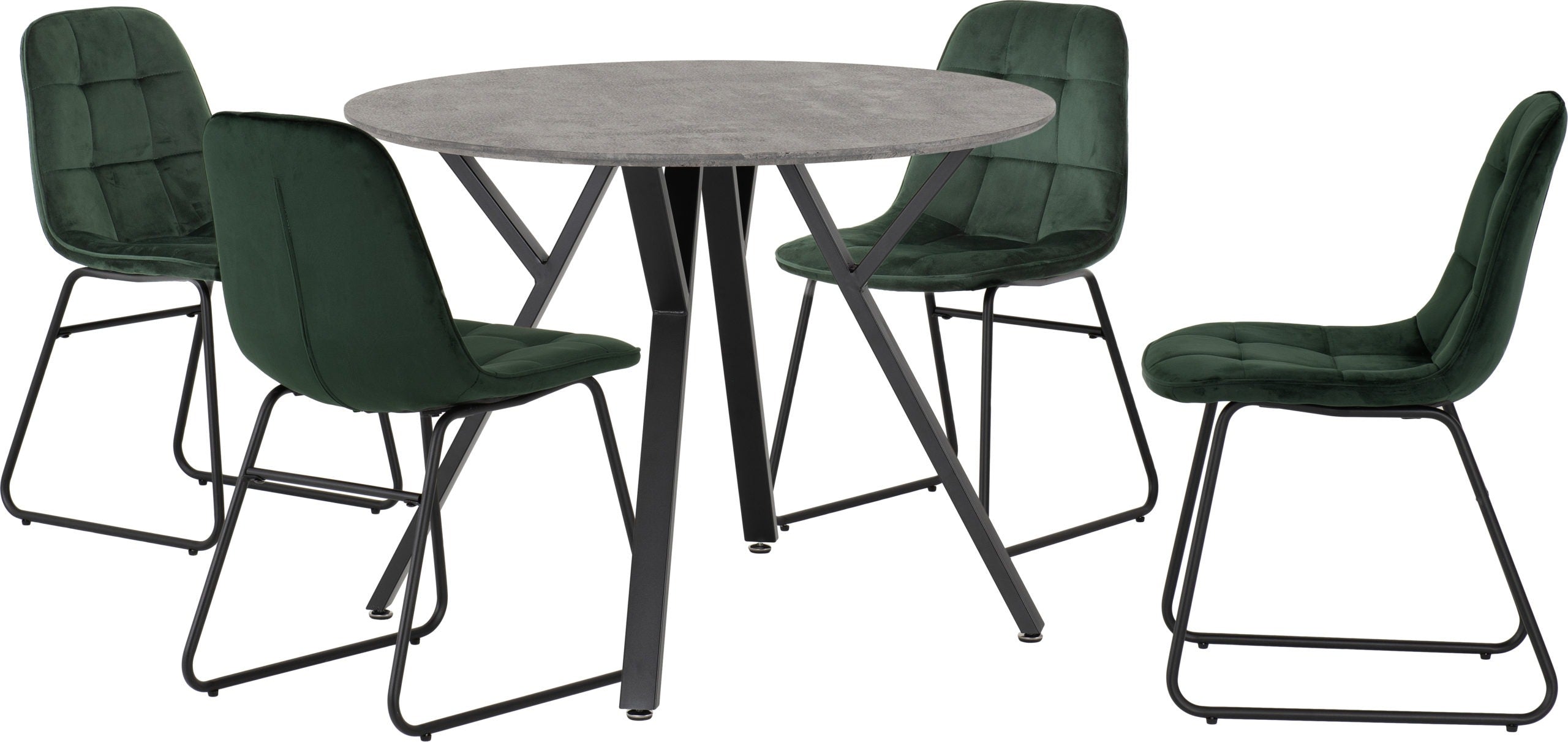 Athens Round & Lukas Dining Set (X4 Chairs) - Concrete/Emerald Green Velvet