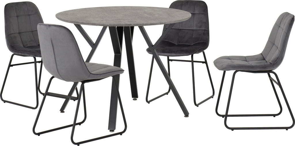Athens Round & Lukas Dining Set (X4 Chairs) - Concrete/Grey Velvet