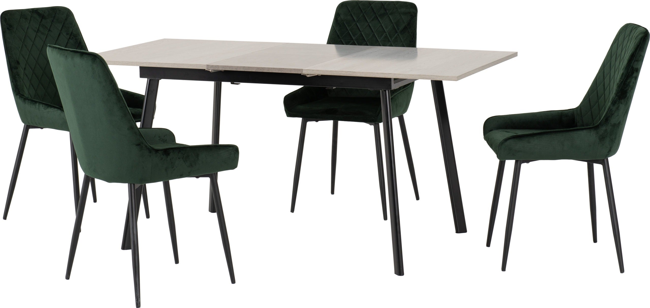 Avery Extending Dining Set (X4 Chairs) - Concrete/Emerald Green Velvet