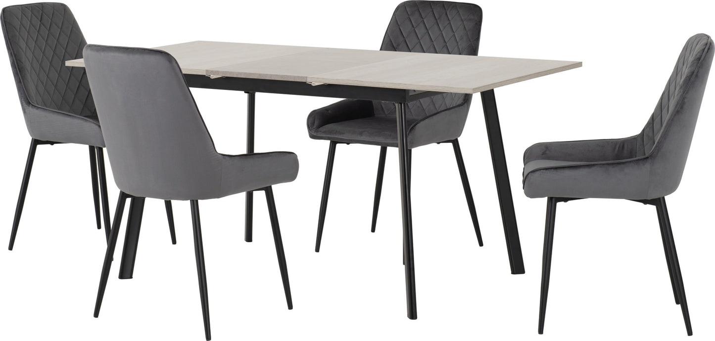 Avery Extending Dining Set (X4 Chairs) - Concrete/Grey Velvet