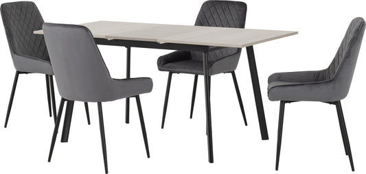 Avery Extending Dining Set (X4 Chairs) - Concrete/Grey Velvet