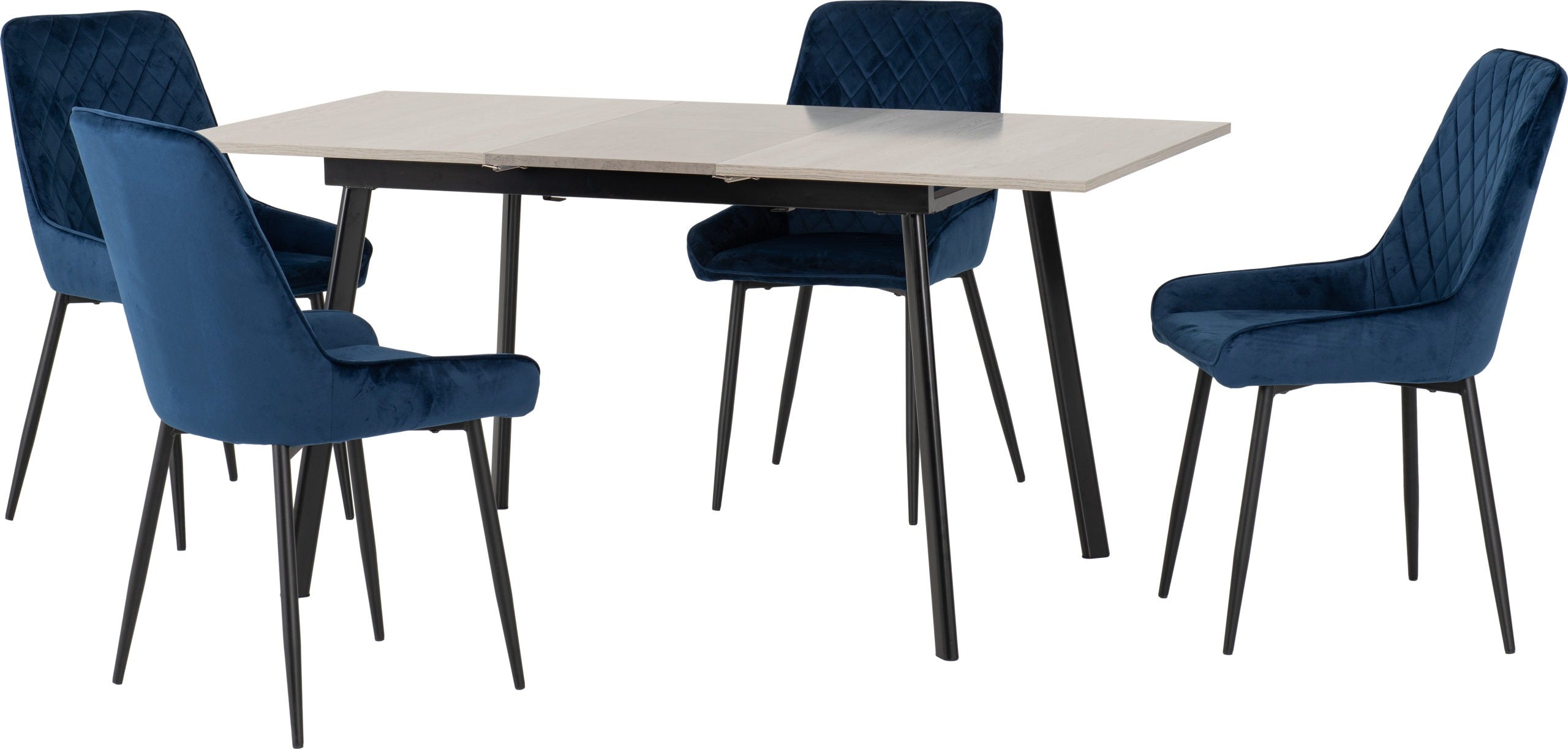 Avery Extending Dining Set (X4 Chairs) - Concrete/Sapphire Blue Velvet