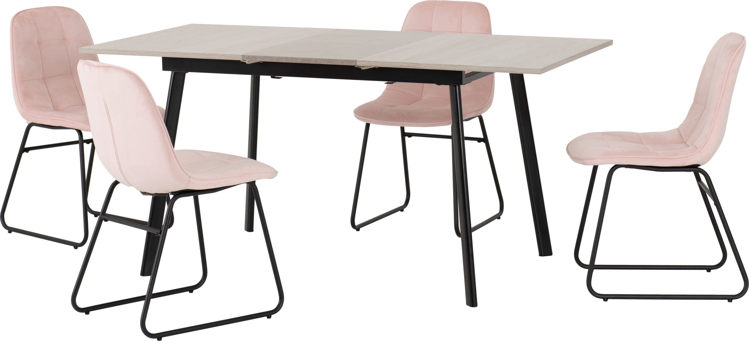 Avery & Lukas Extending Dining Set (X4 Chairs) - Concrete/Baby Pink Velvet