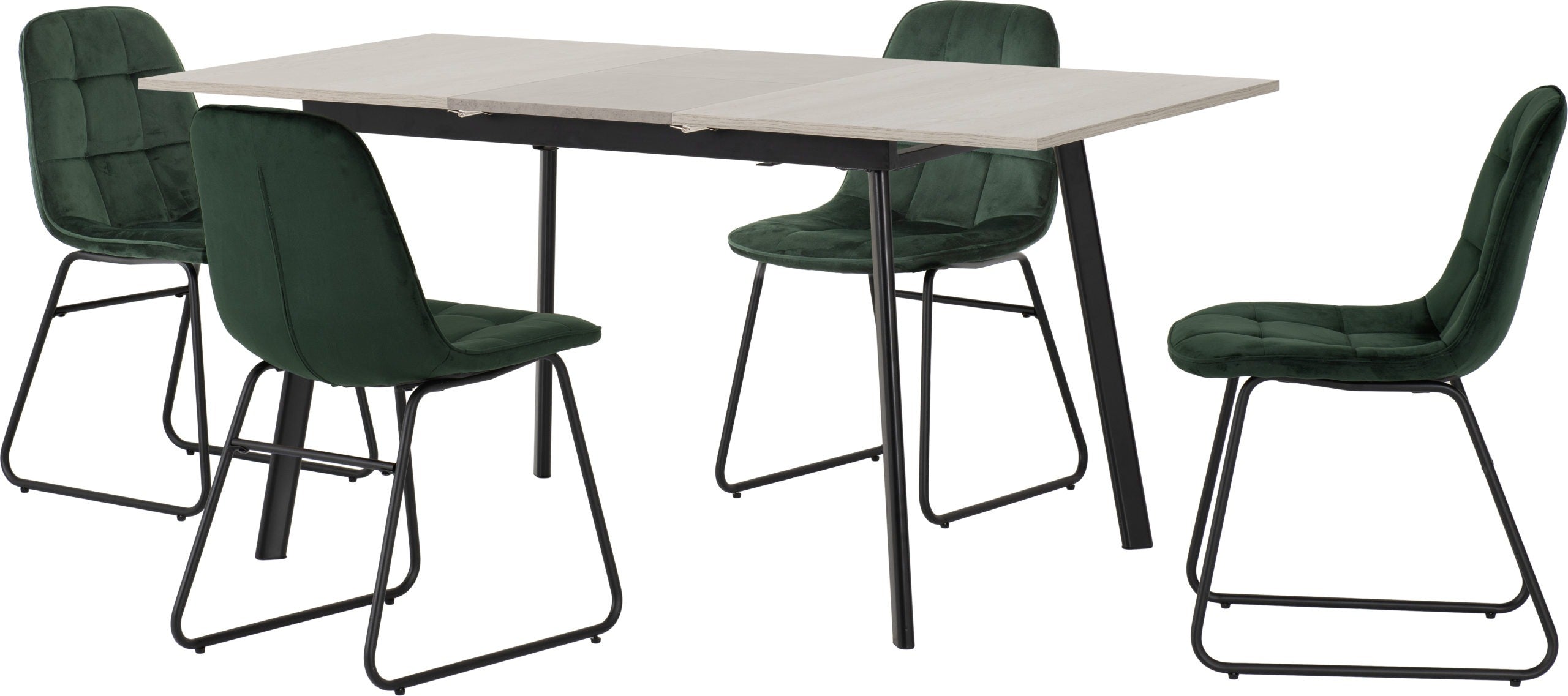 Avery & Lukas Extending Dining Set (X4 Chairs) - Concrete/Emerald Green Velvet