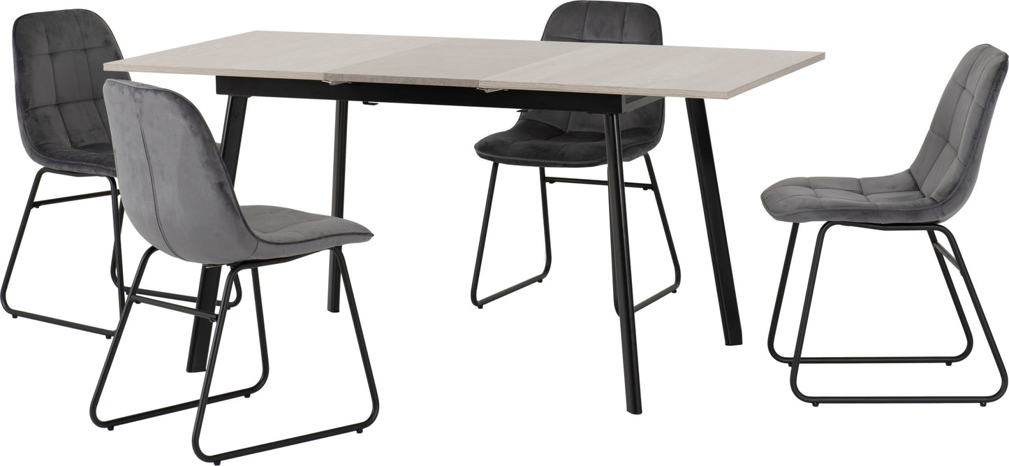 Avery & Lukas Extending Dining Set (X4 Chairs) - Concrete/Grey Velvet