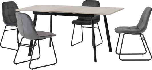 Avery & Lukas Extending Dining Set (X4 Chairs) - Concrete/Grey Velvet