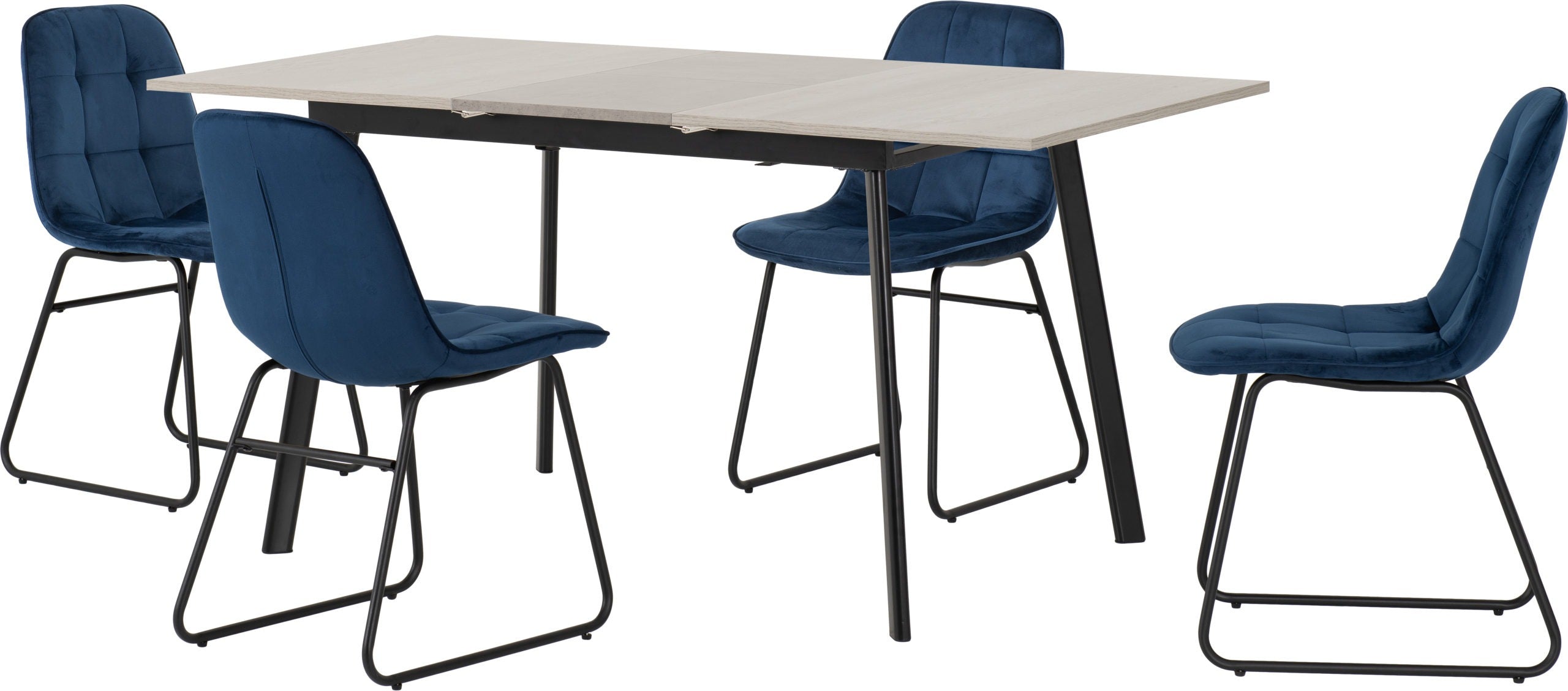 Avery & Lukas Extending Dining Set (X4 Chairs) - Concrete/Sapphire Blue Velvet