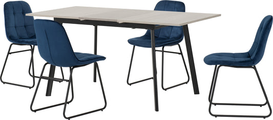 Avery & Lukas Extending Dining Set (X4 Chairs) - Concrete/Sapphire Blue Velvet