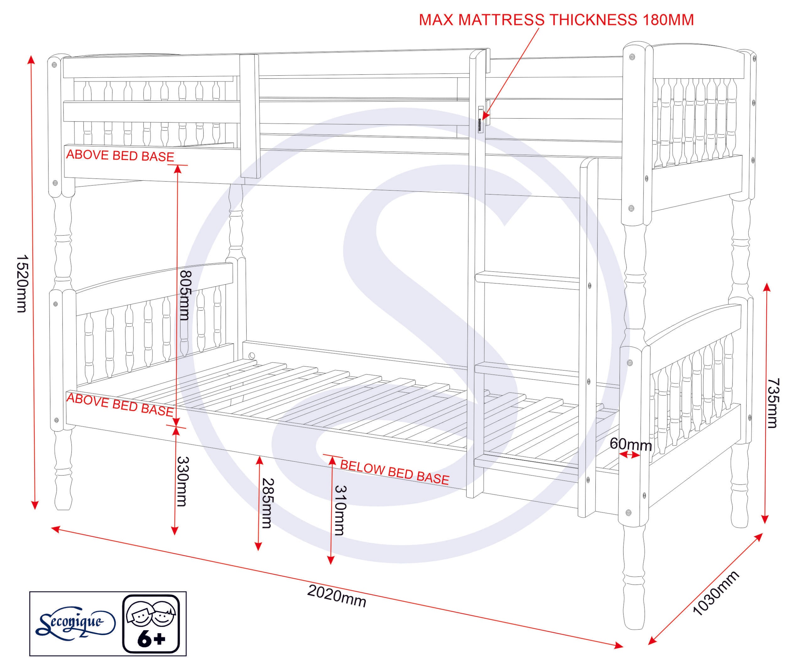 Albany 3' Bunk Bed - Antique Pine