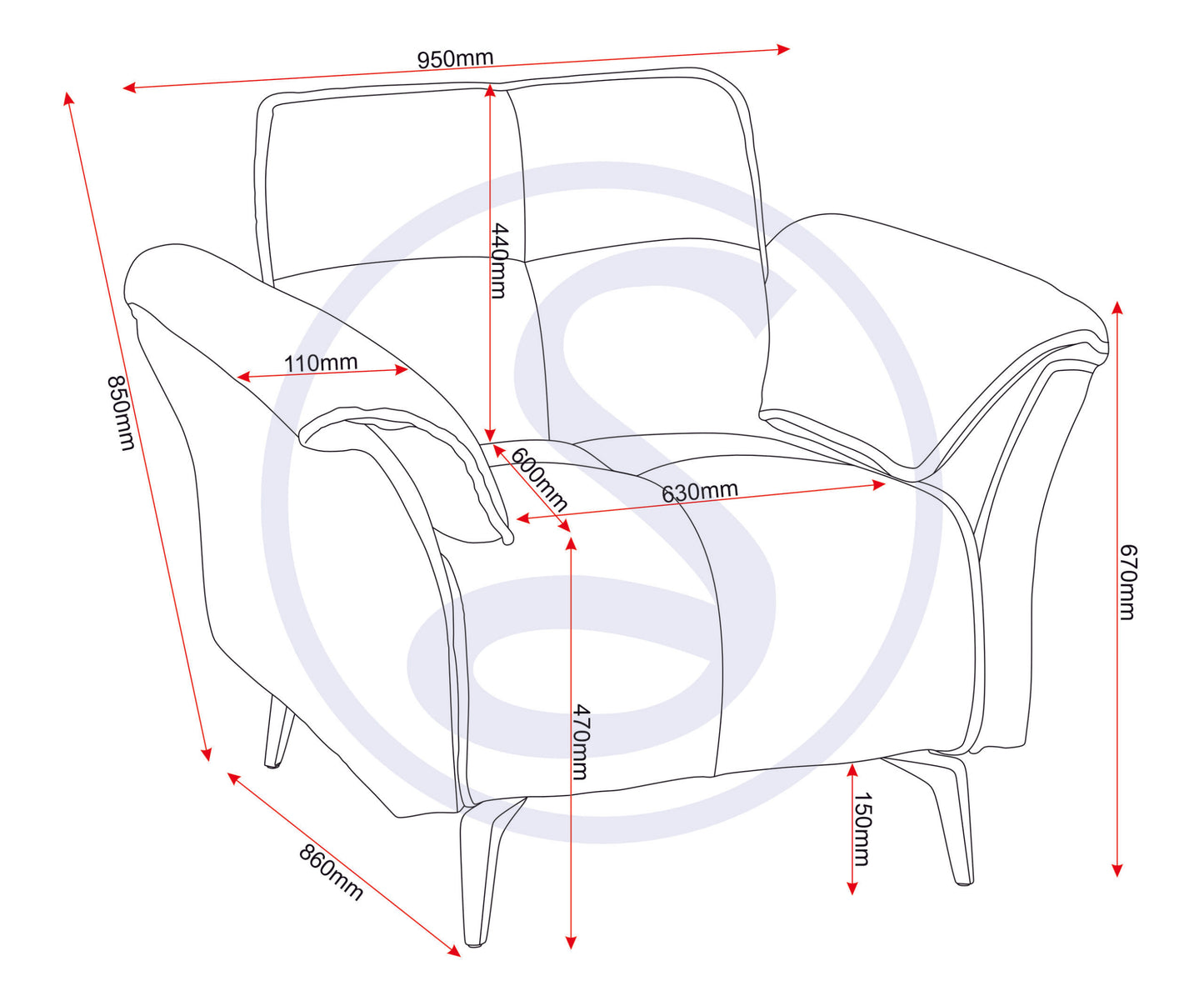 Amalfi 1 Seater Sofa - Grey Fabric