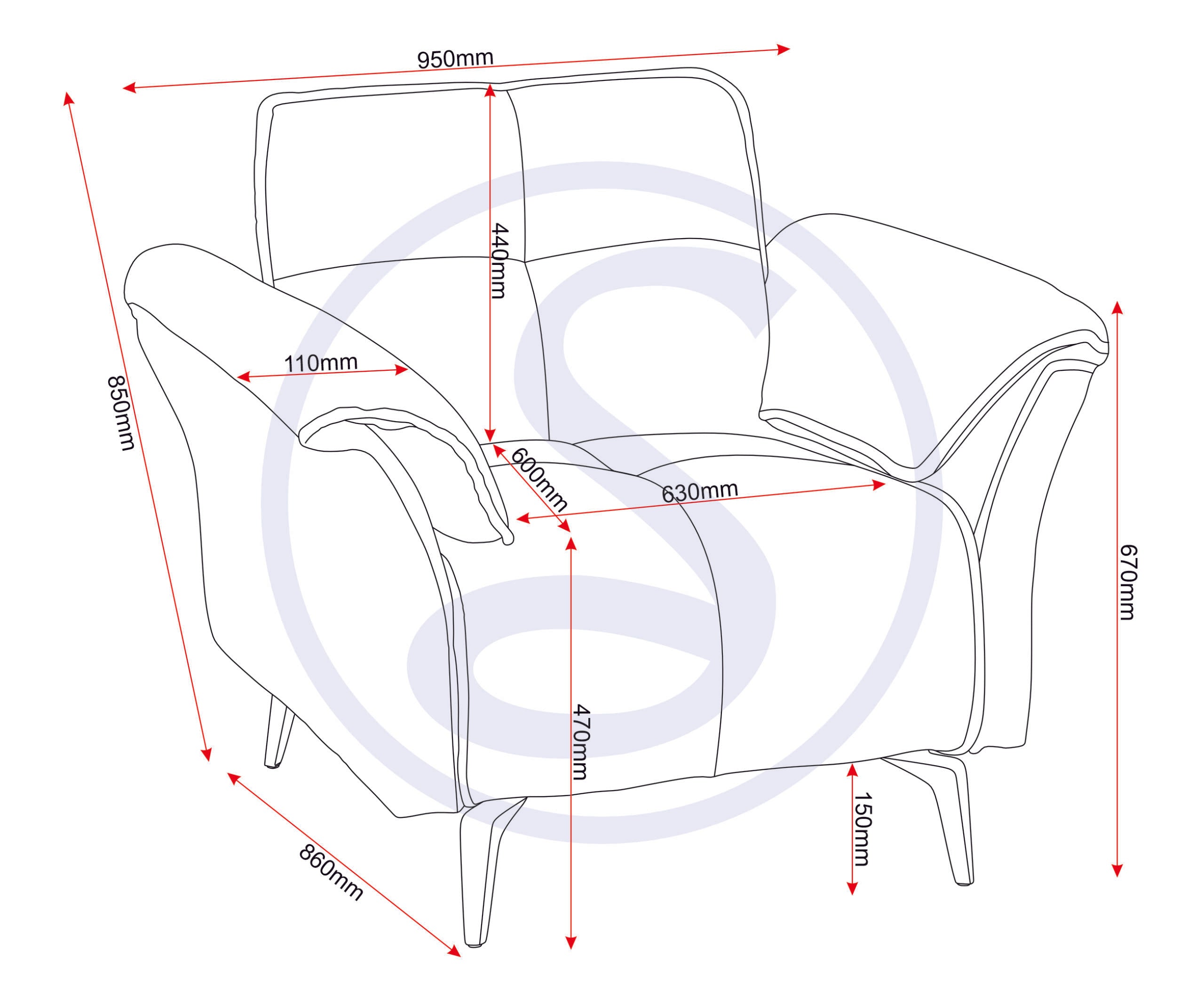 Amalfi 1 Seater Sofa - Grey Fabric