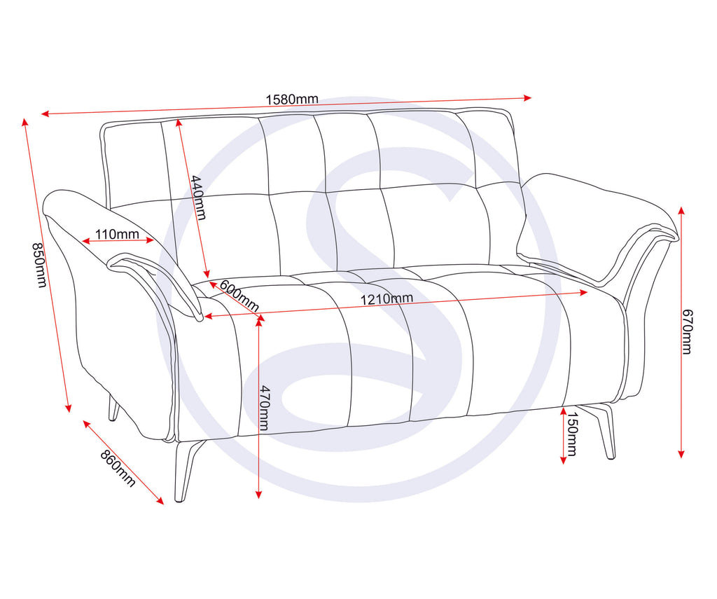 Amalfi 2 Seater Sofa - Grey Fabric