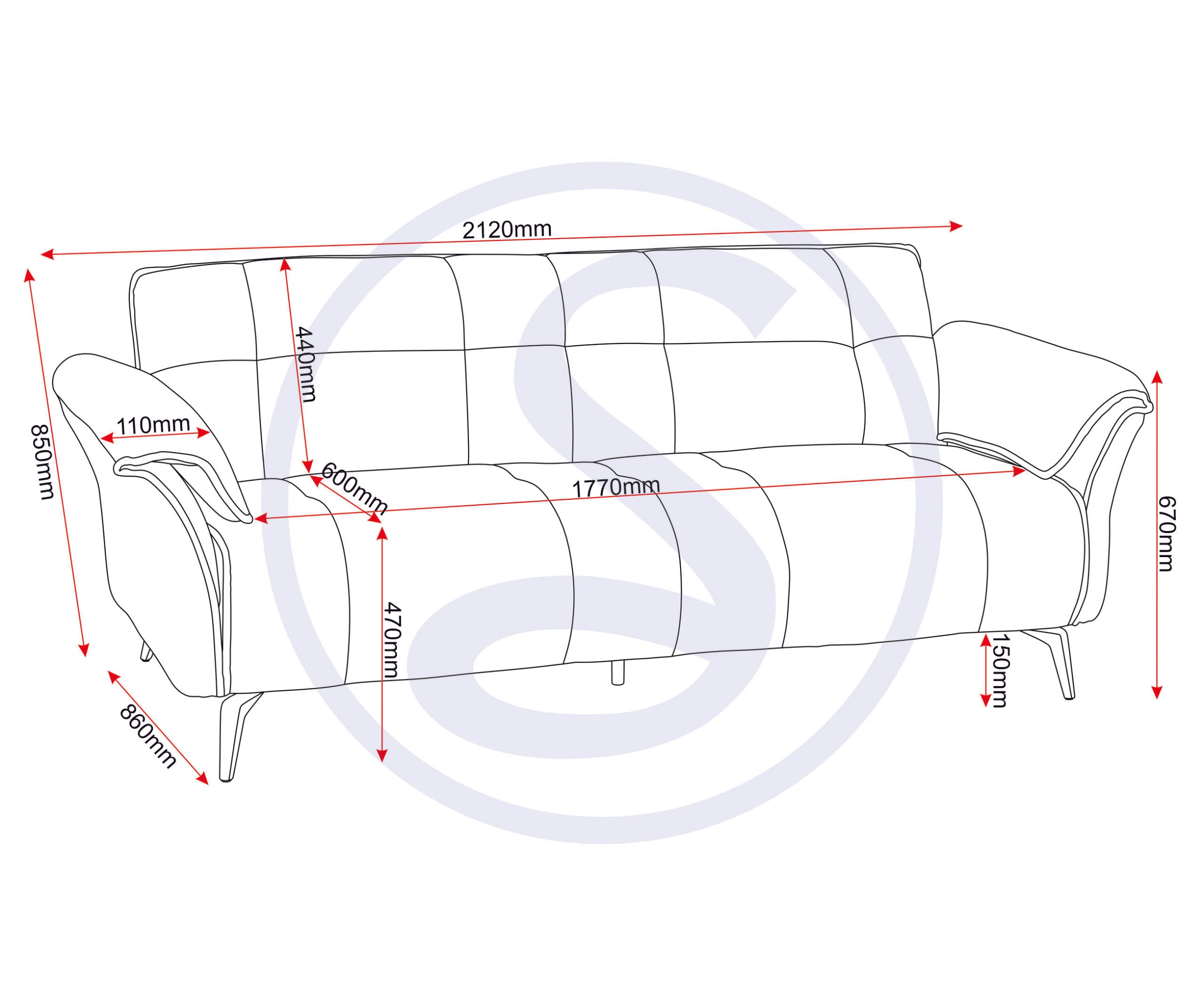 Amalfi 3 Seater Sofa - Champagne Fabric