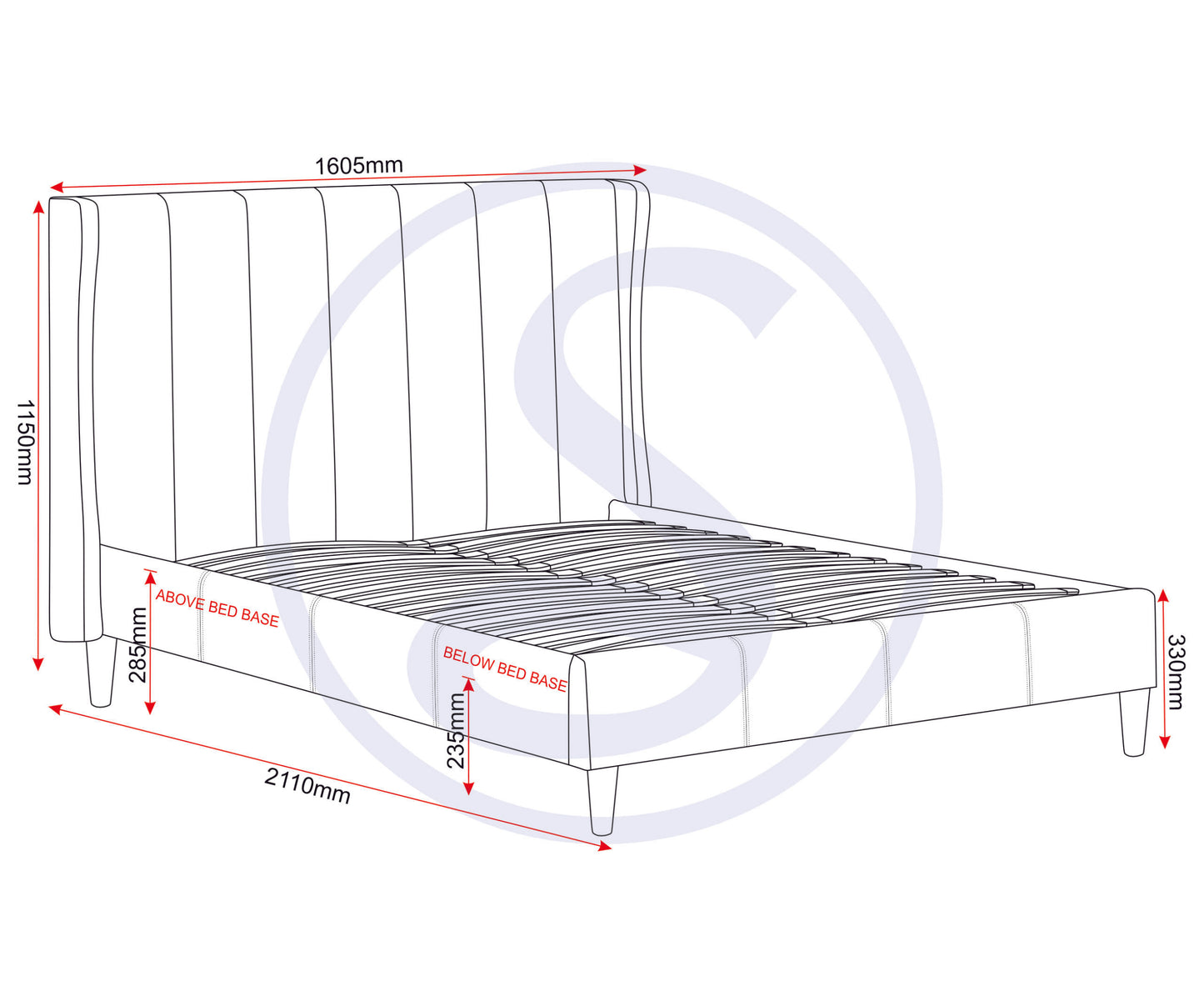 Amelia 4'6" Bed - Dark Grey Fabric