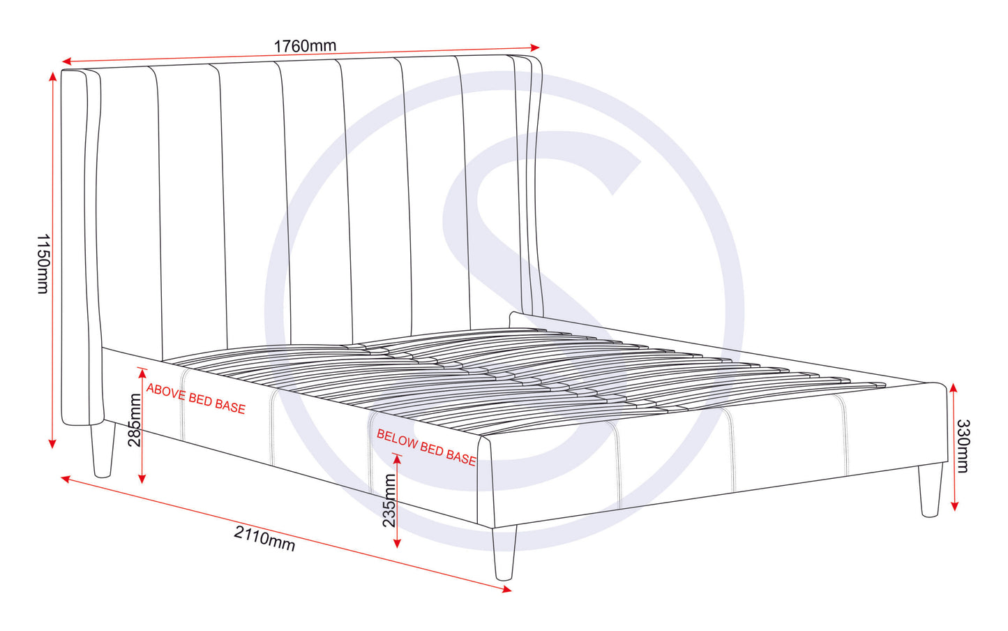 Amelia 5' Bed - Dark Grey Fabric