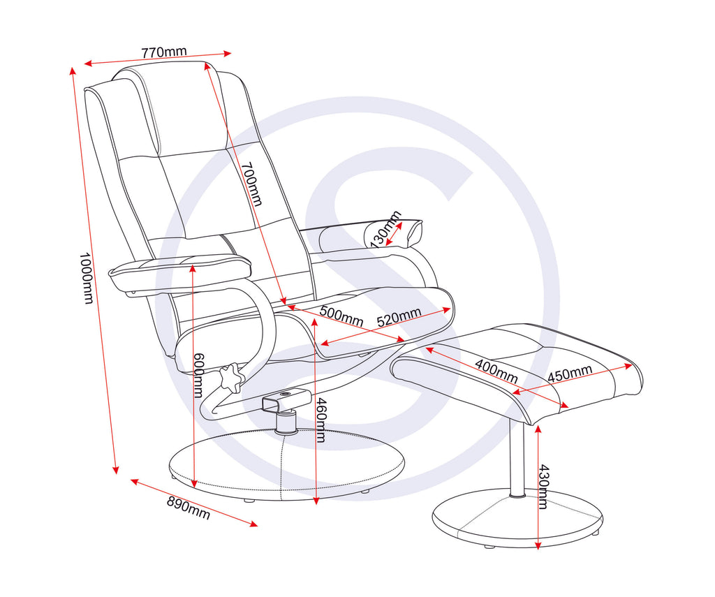 Ascot Recliner Chair And Footstool - Dark Blue Pu