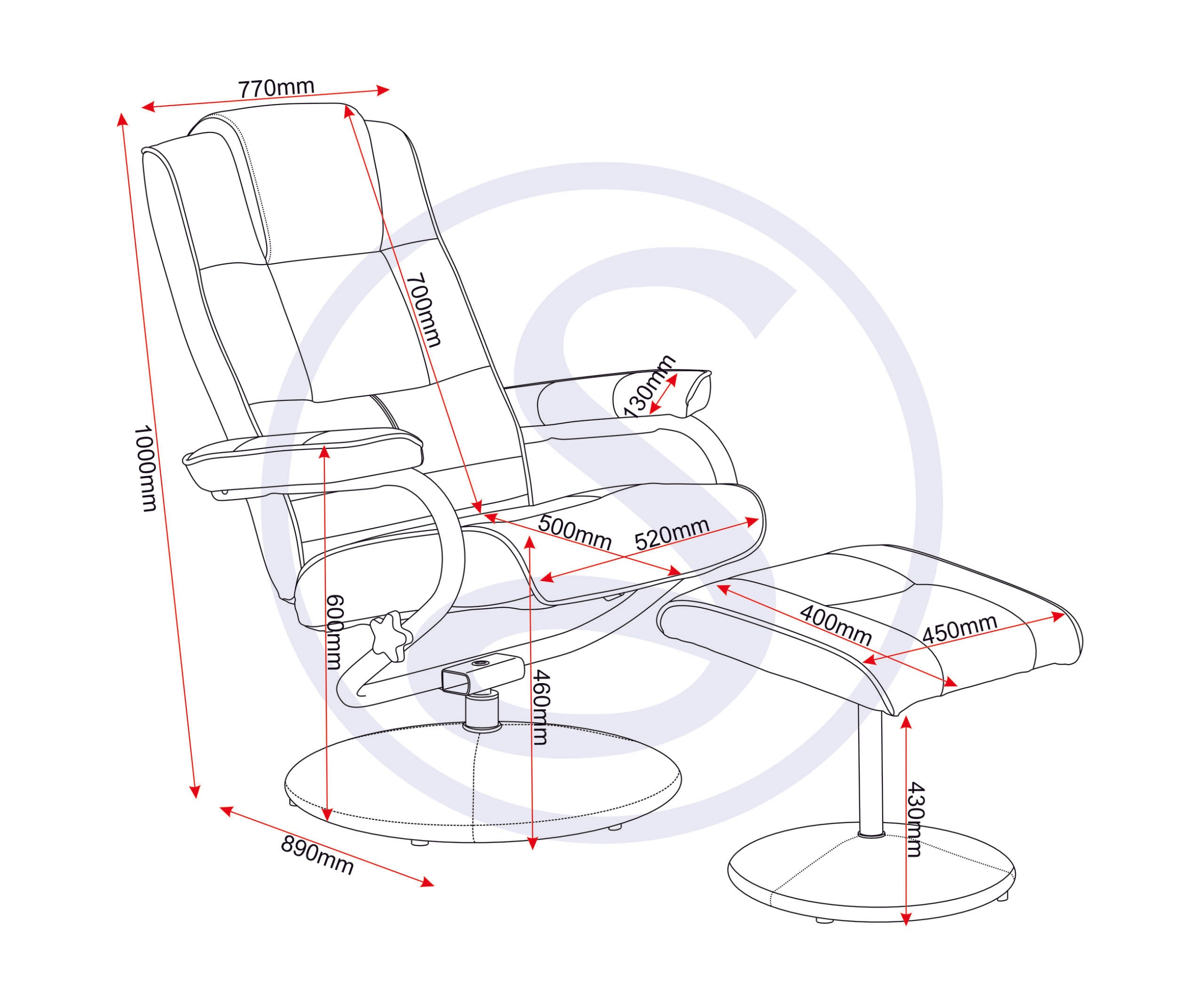 Ascot Recliner Chair And Footstool - Dark Blue Pu