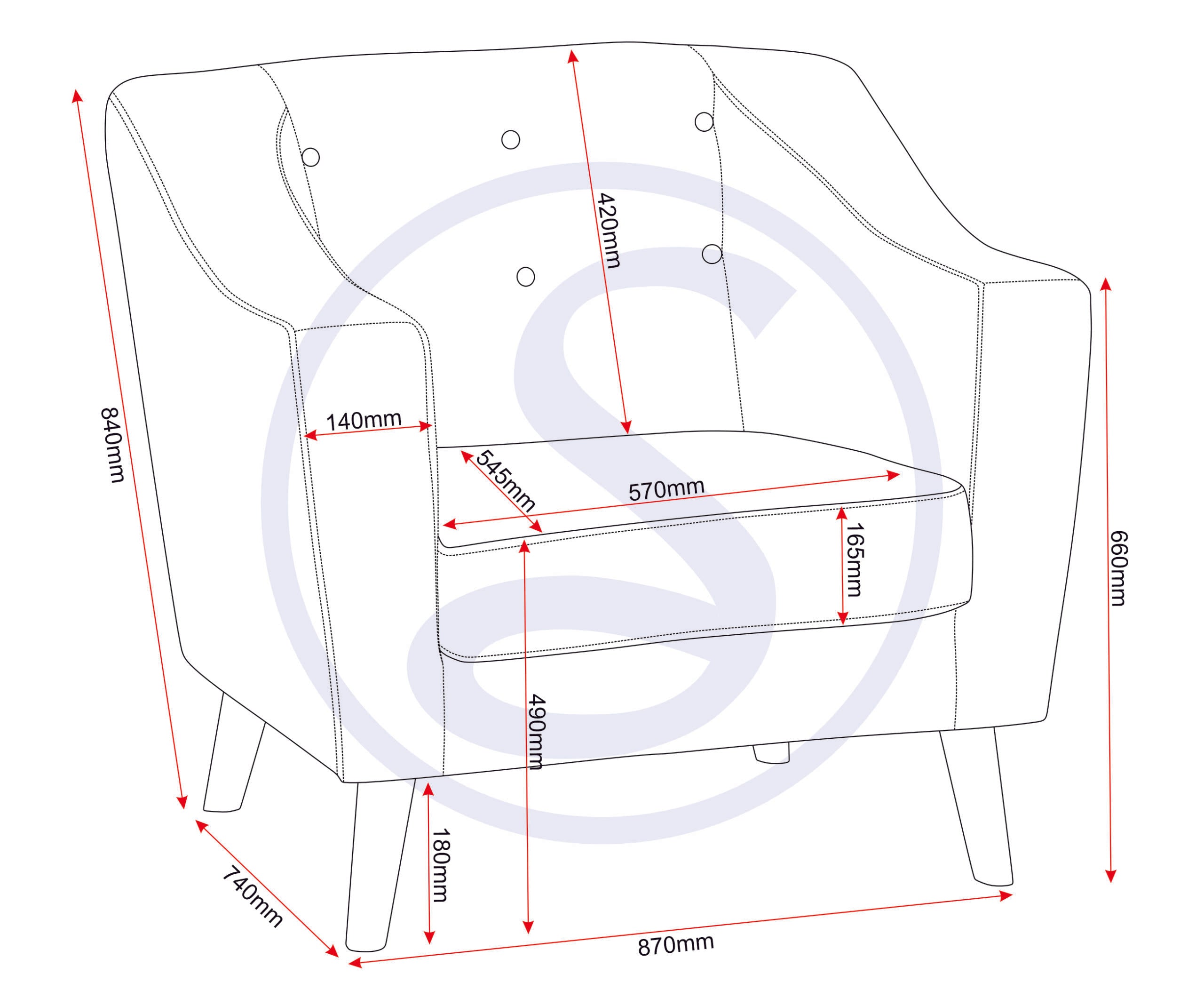 Ashley 1 Seater Sofa - Dark Grey