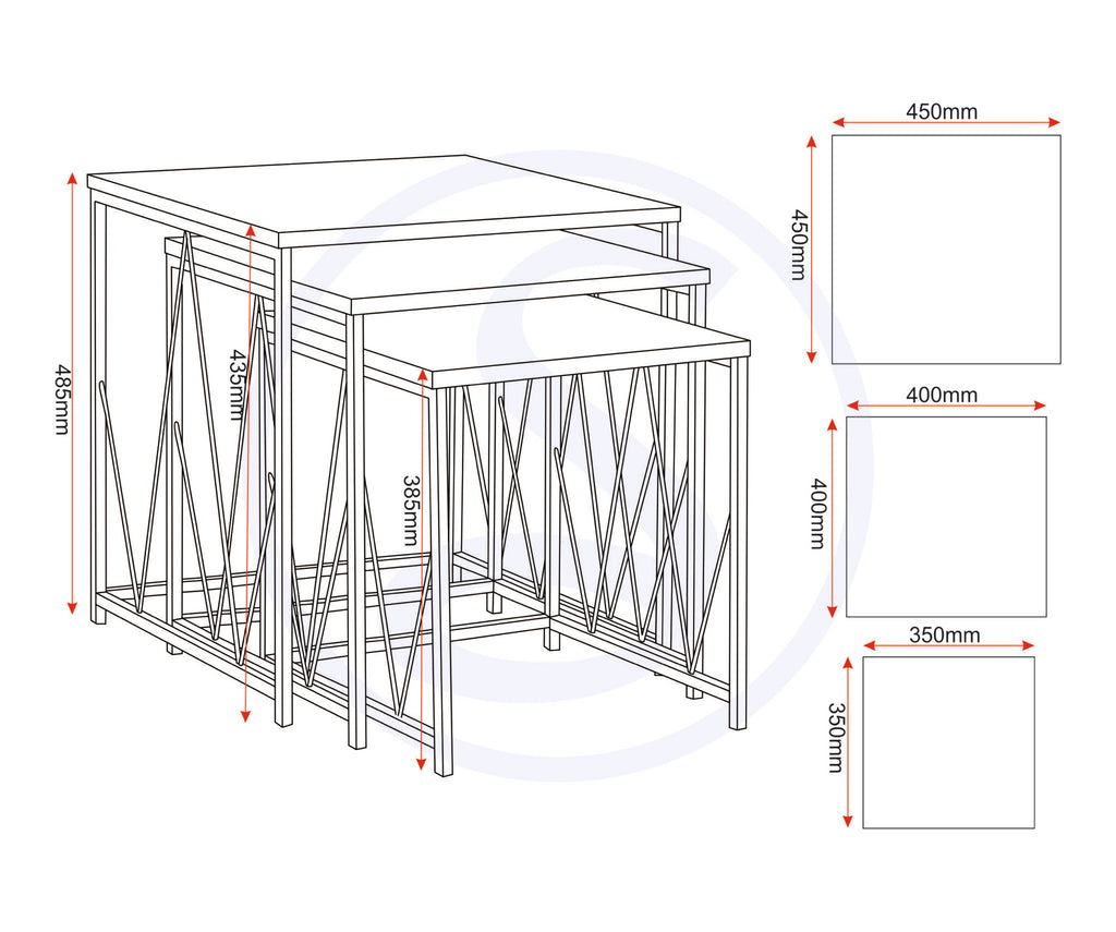 Athens Square Nest Of Tables - Concrete Effect