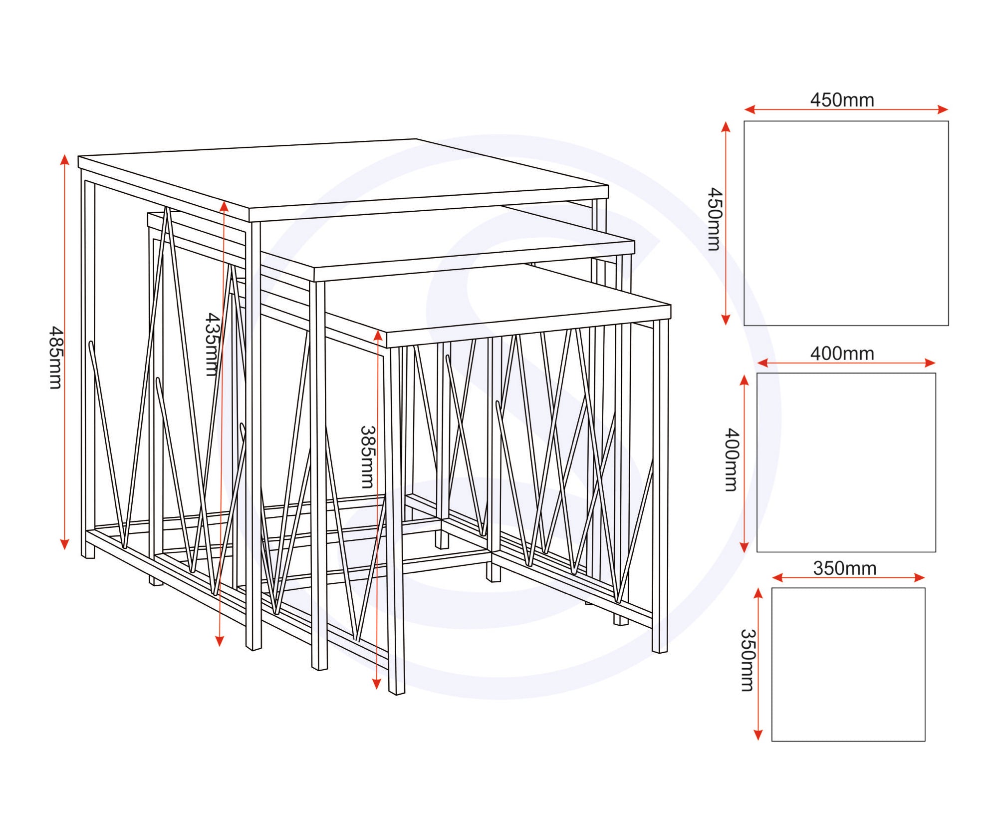 Athens Square Nest Of Tables - Concrete Effect