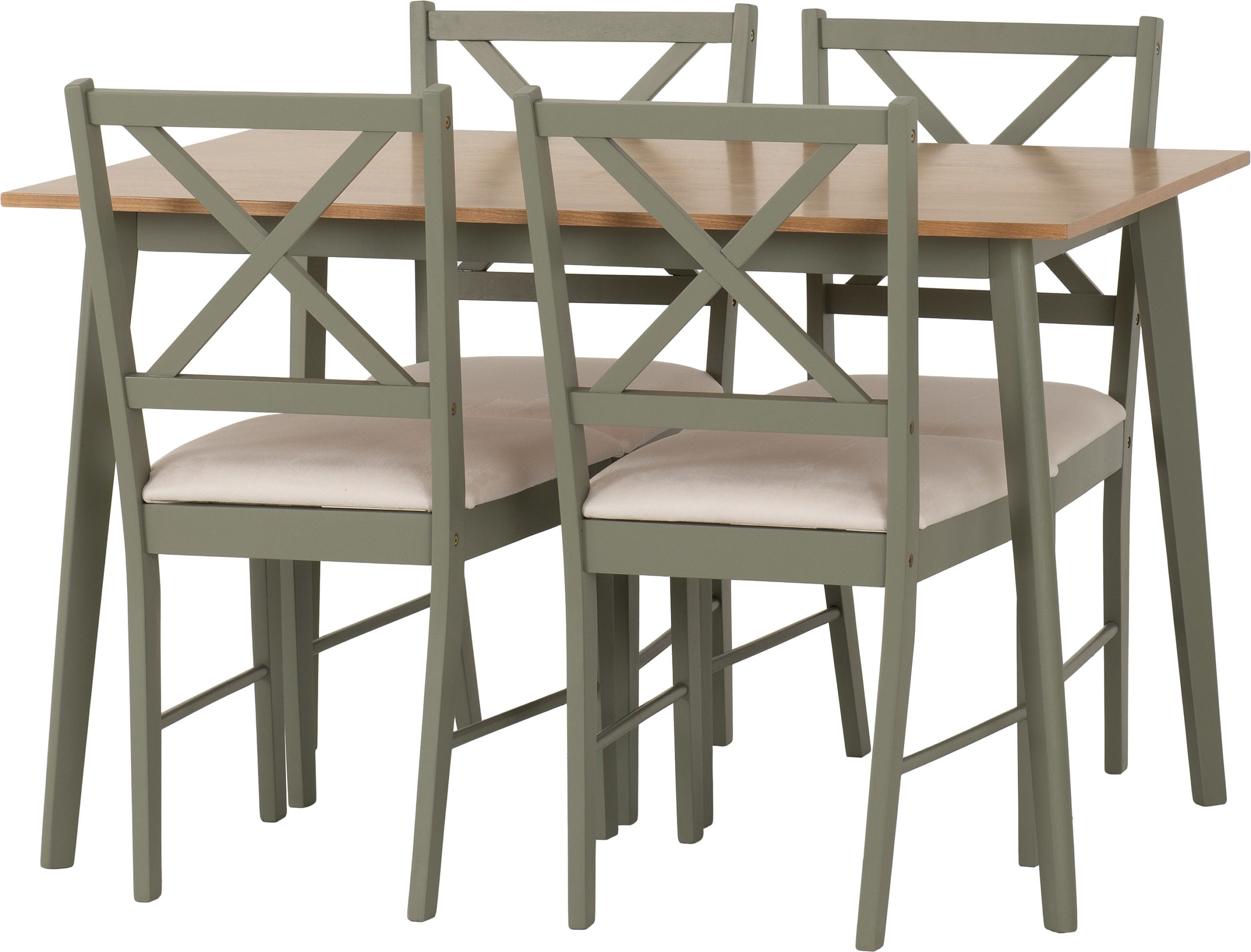 Balfour 1+4 Dining Set - Sage Green/Oak Effect/Mink Microsuede