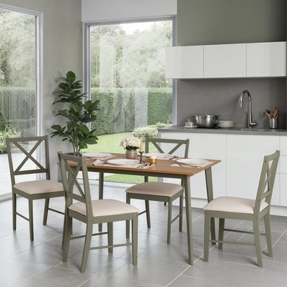 Balfour 1+4 Dining Set - Sage Green/Oak Effect/Mink Microsuede