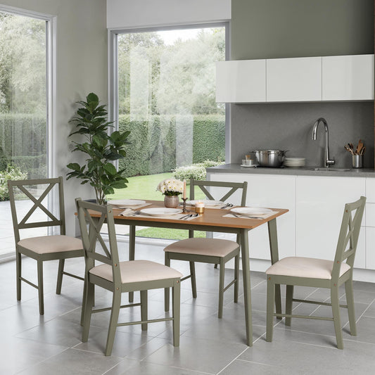 Balfour 1+4 Dining Set - Sage Green/Oak Effect/Mink Microsuede