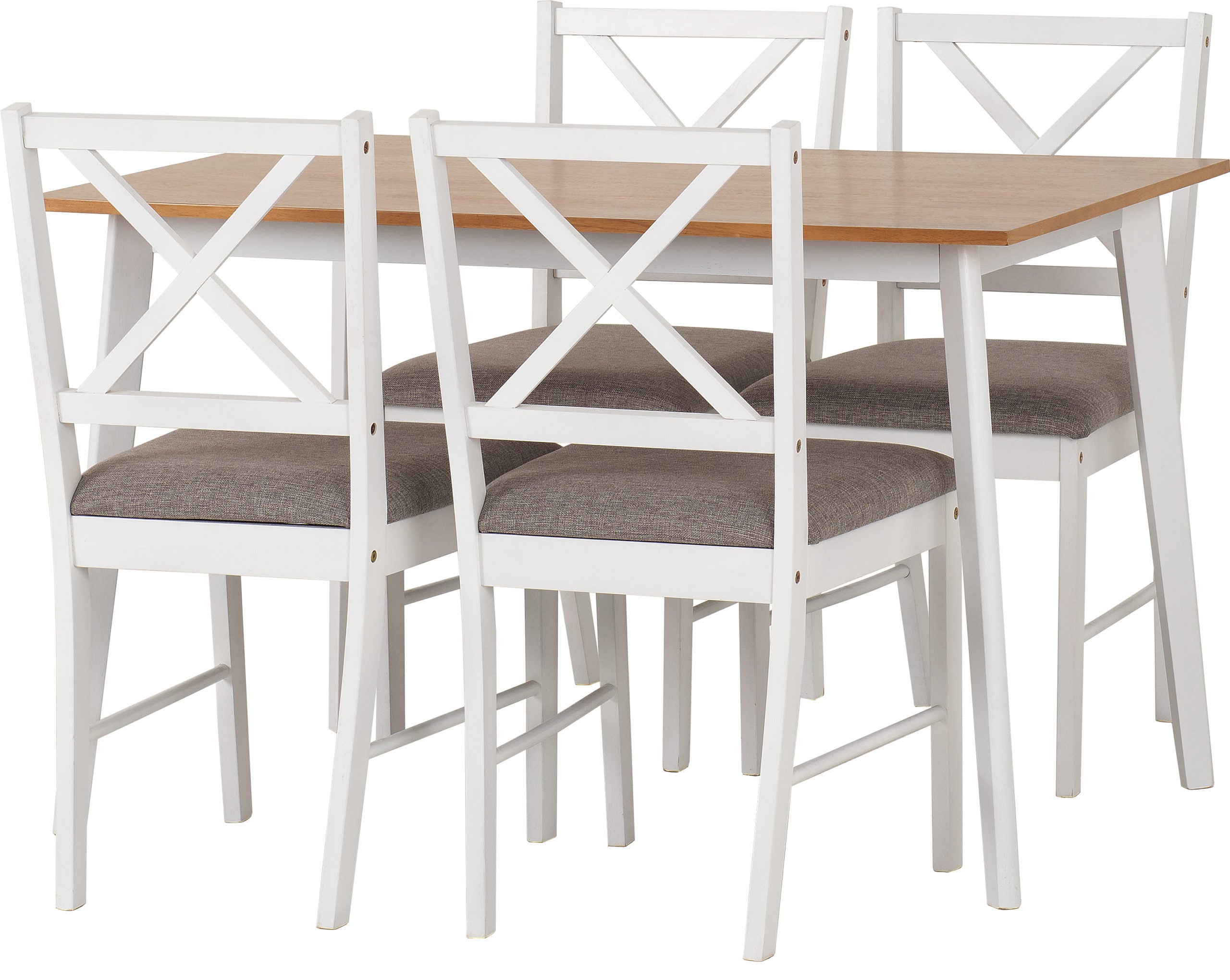Balfour 1+4 Dining Set - White/Oak Effect/Grey Fabric