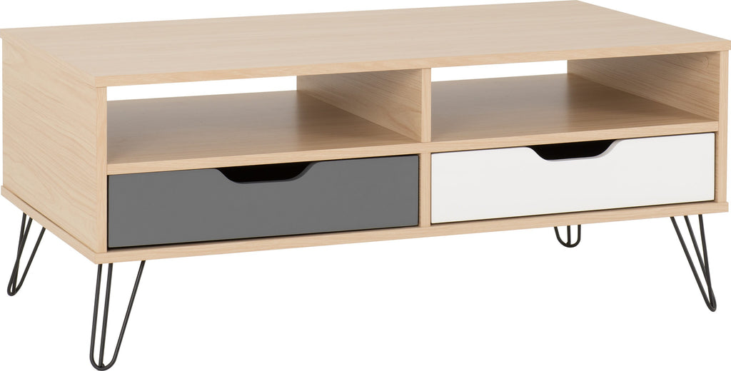 Bergen 2 Drawer Coffee Table - Oak Effect/White/Grey