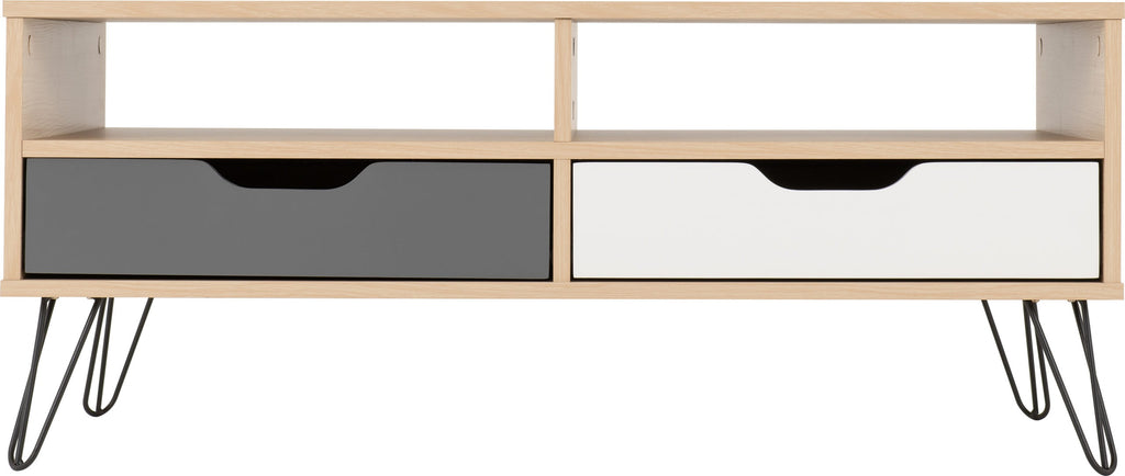 Bergen 2 Drawer Coffee Table - Oak Effect/White/Grey