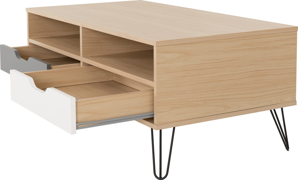 Bergen 2 Drawer Coffee Table - Oak Effect/White/Grey