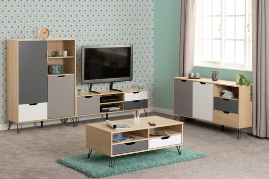 Bergen 2 Drawer Coffee Table - Oak Effect/White/Grey