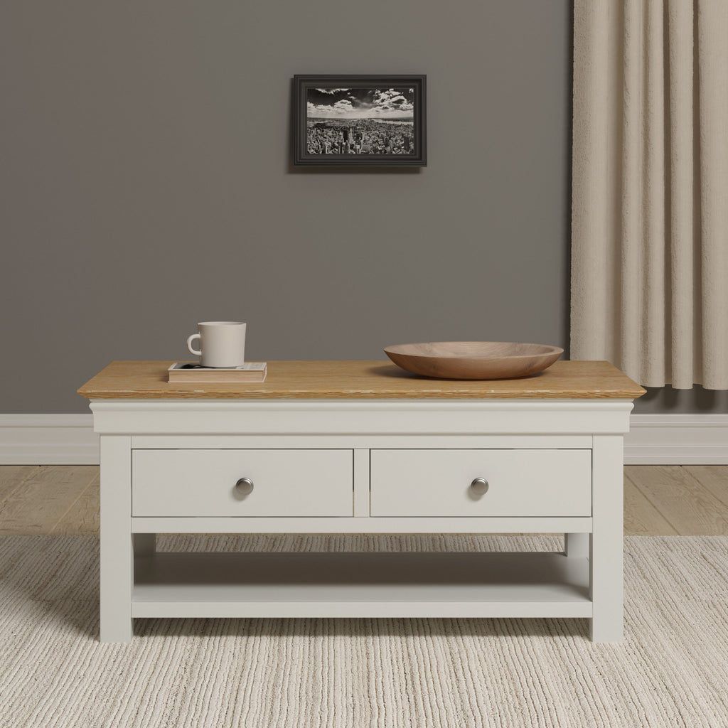 Bordeaux 2 Drawer Coffee Table - Ivory/Oak