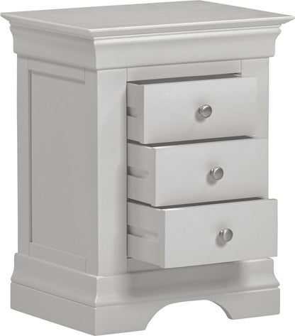 Bordeaux 3 Drawer Bedside - Pebble Grey