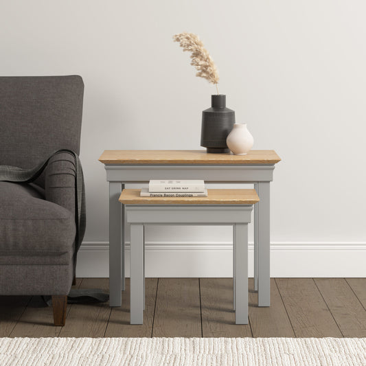 Bordeaux Nest Of 2 Tables - Pebble Grey/Oak