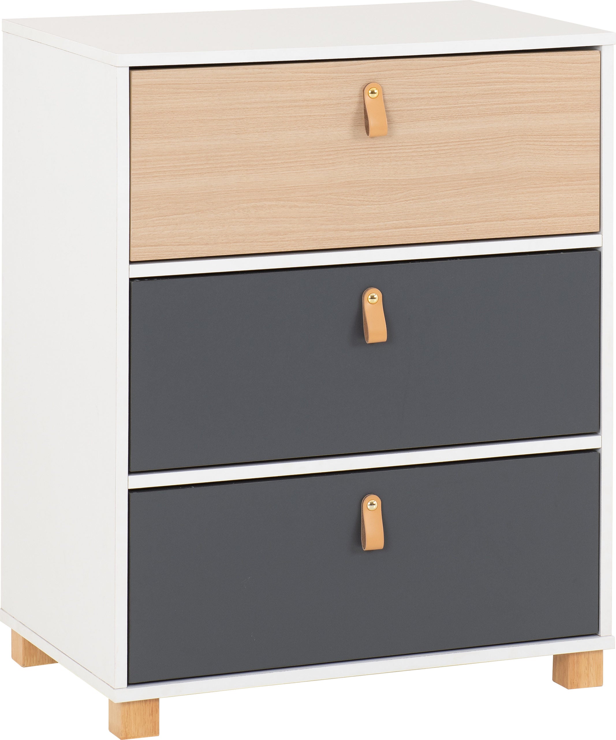 Brooklyn 3 Drawer Bedside - Oak Effect/Grey