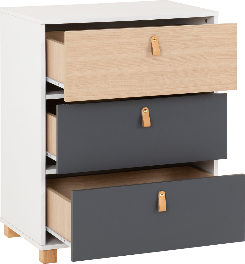 Brooklyn 3 Drawer Bedside - Oak Effect/Grey