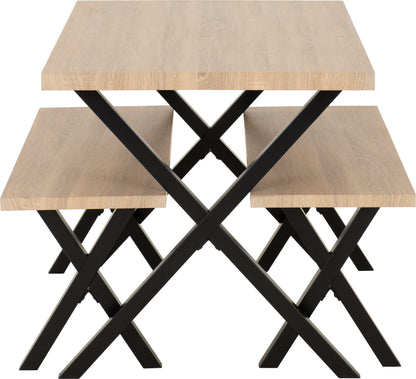 Buxton Dining Bench Set - Light Oak Effect/Black