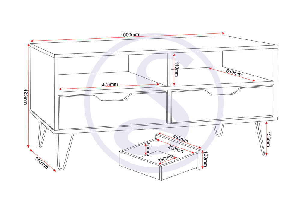 Bergen 2 Drawer Coffee Table - Oak Effect/White/Grey