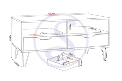 Bergen 2 Drawer Coffee Table - Oak Effect/White/Grey