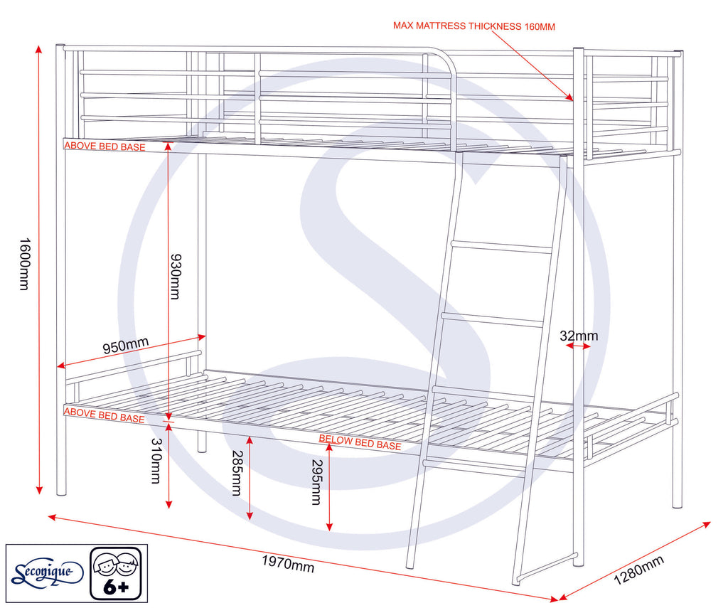 Brandon 3' Bunk Bed - White