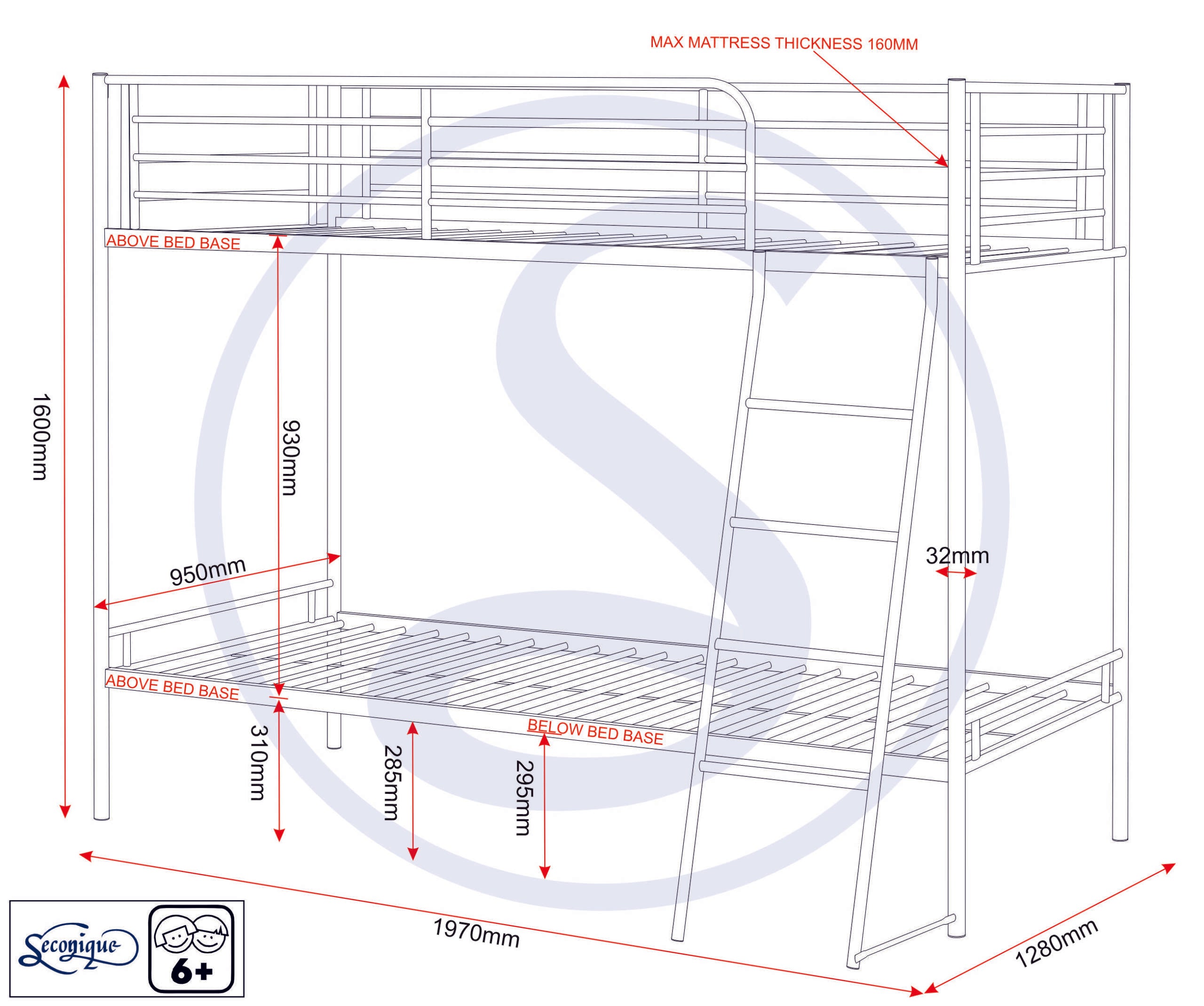 Brandon 3' Bunk Bed - Silver