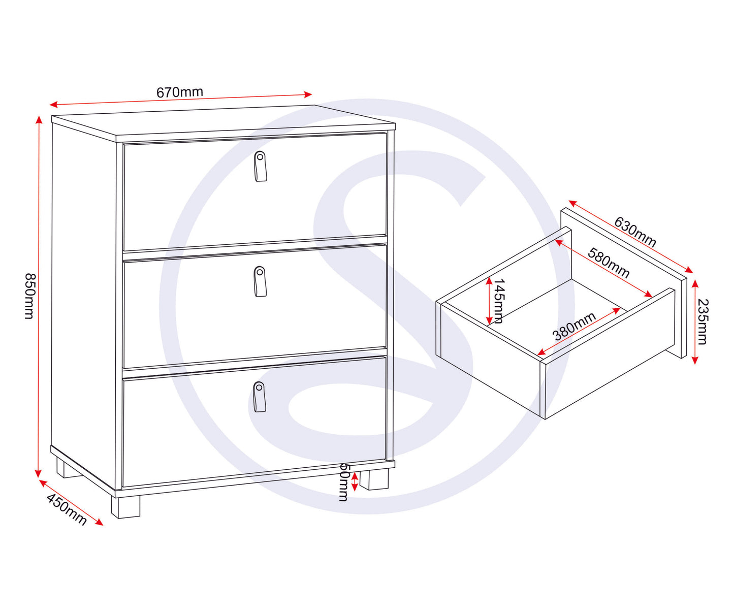 Brooklyn 3 Drawer Bedside - Oak Effect/Grey