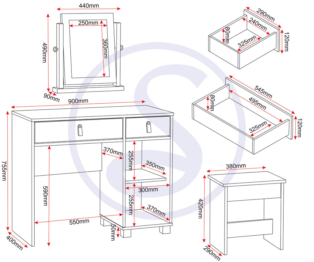Brooklyn Dressing Table Set - Oak Effect/Grey