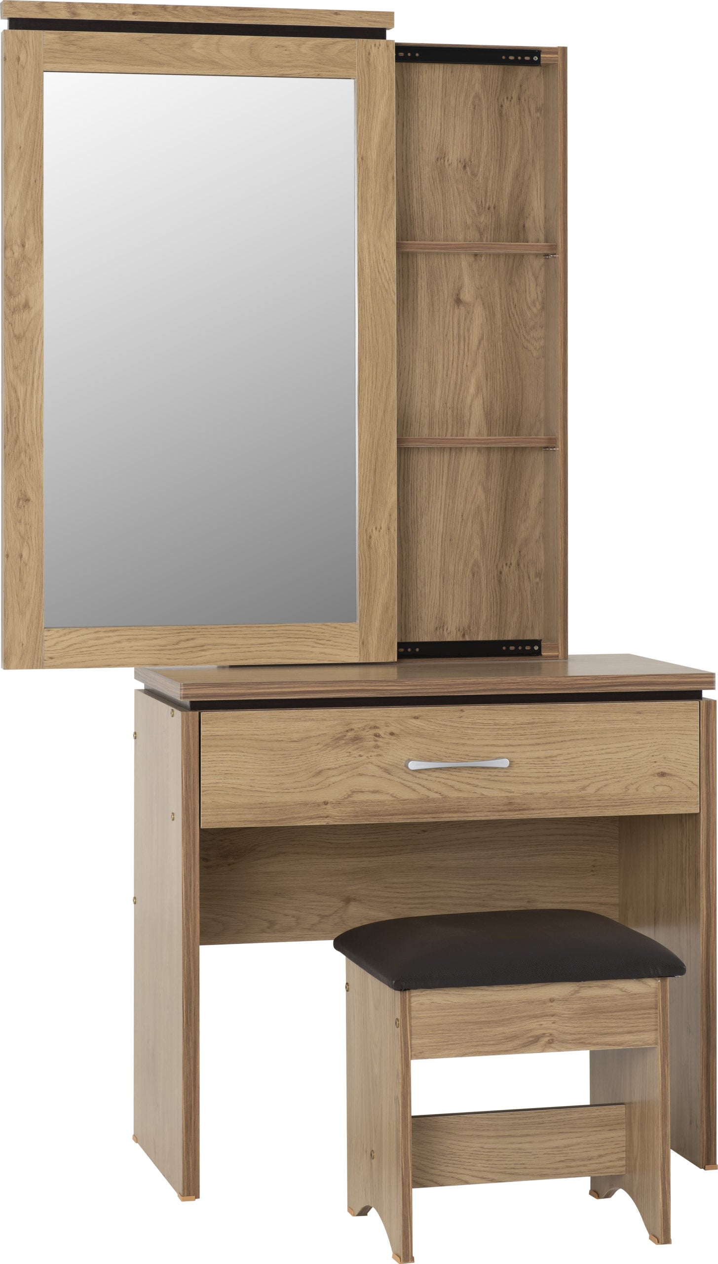 Charles 1 Drawer Dressing Table Set - Oak Effect Veneer/Brown Pu