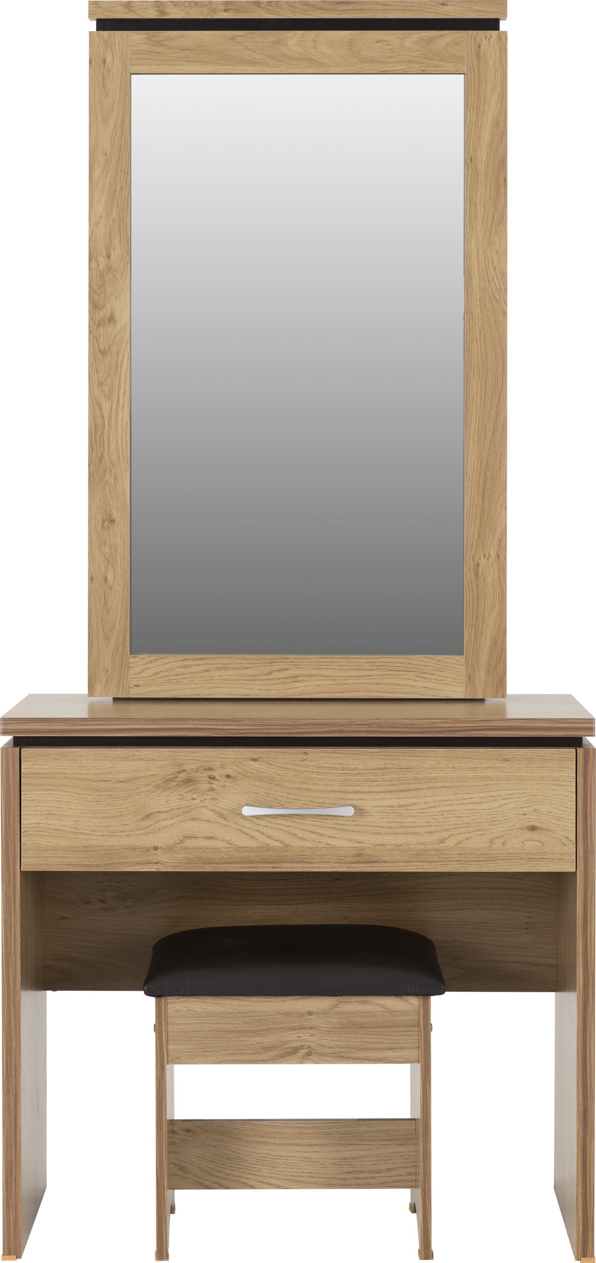 Charles 1 Drawer Dressing Table Set - Oak Effect Veneer/Brown Pu